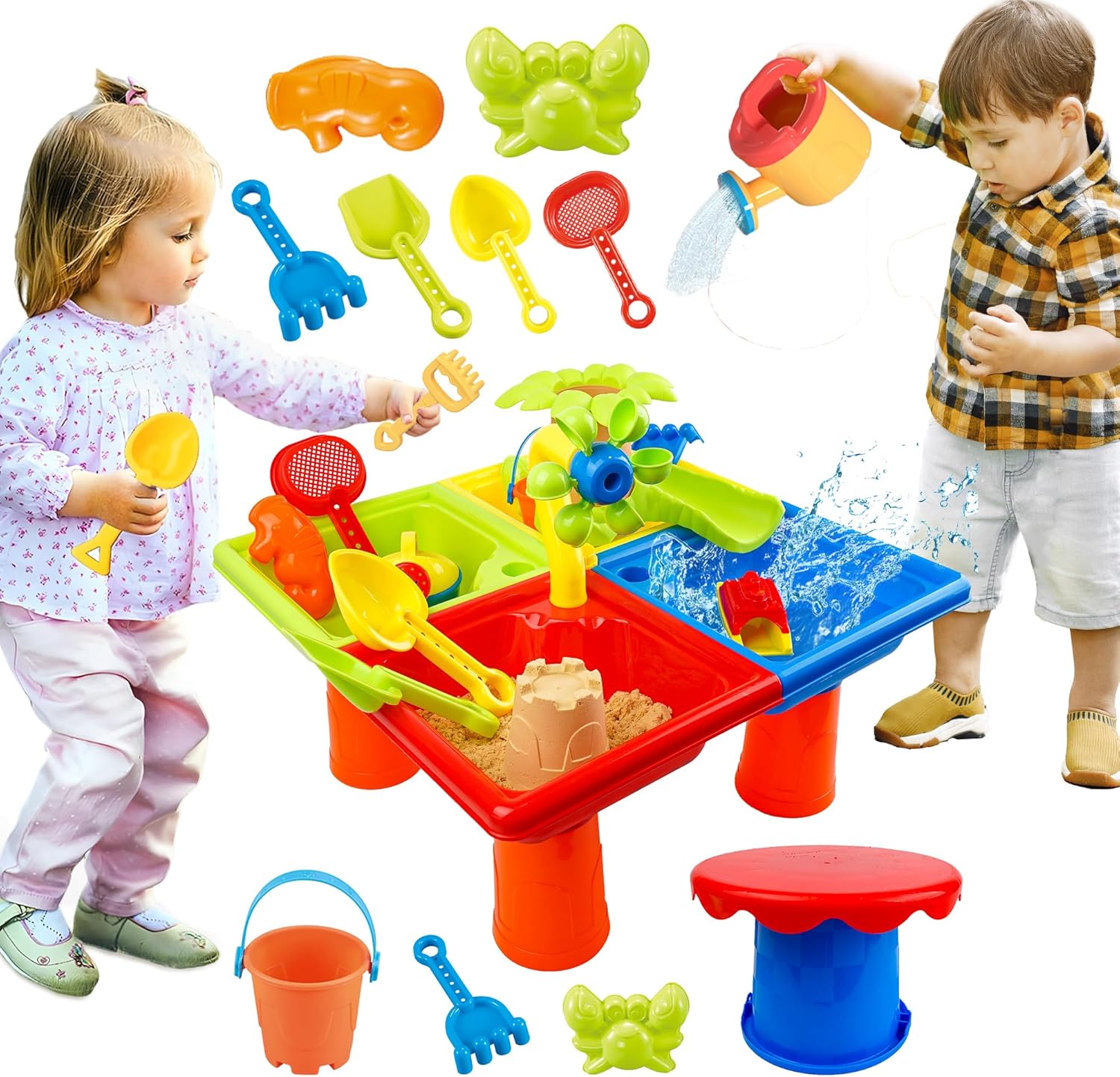 Kids Outdoor Sensory Table - 25 Pcs Summer Water Table for