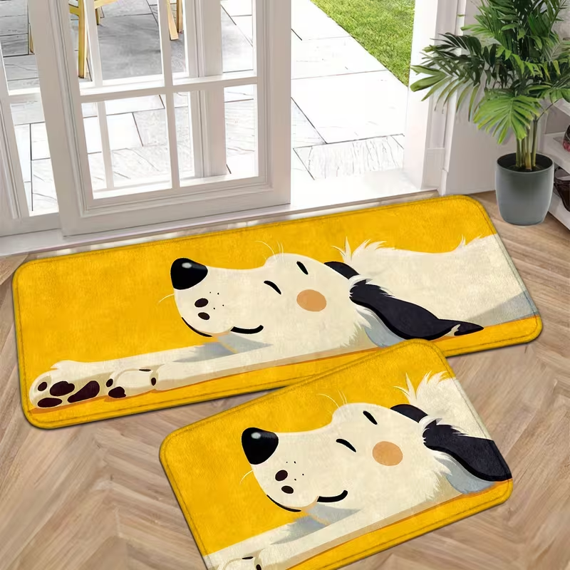 Kids Outdoor Kitchen Set - Playful Cartoon Dog Runner Rug Set