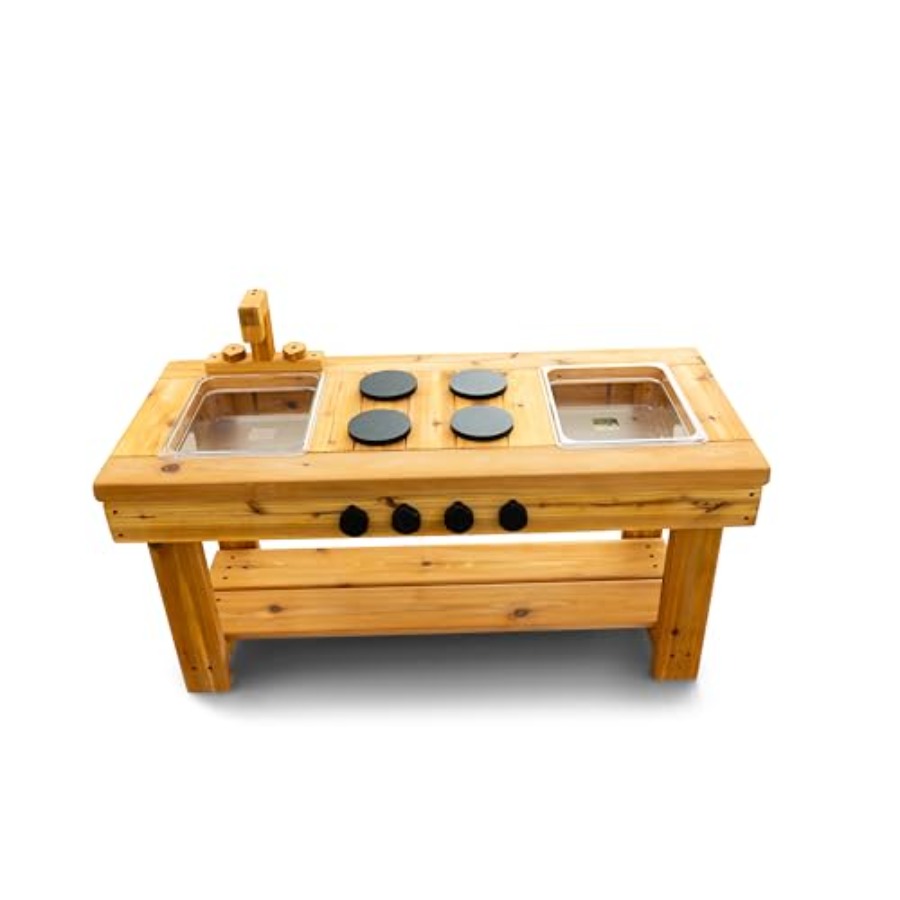 Kids Outdoor Sensory Table - Cedar Outdoor Mud Kitchen Centered with