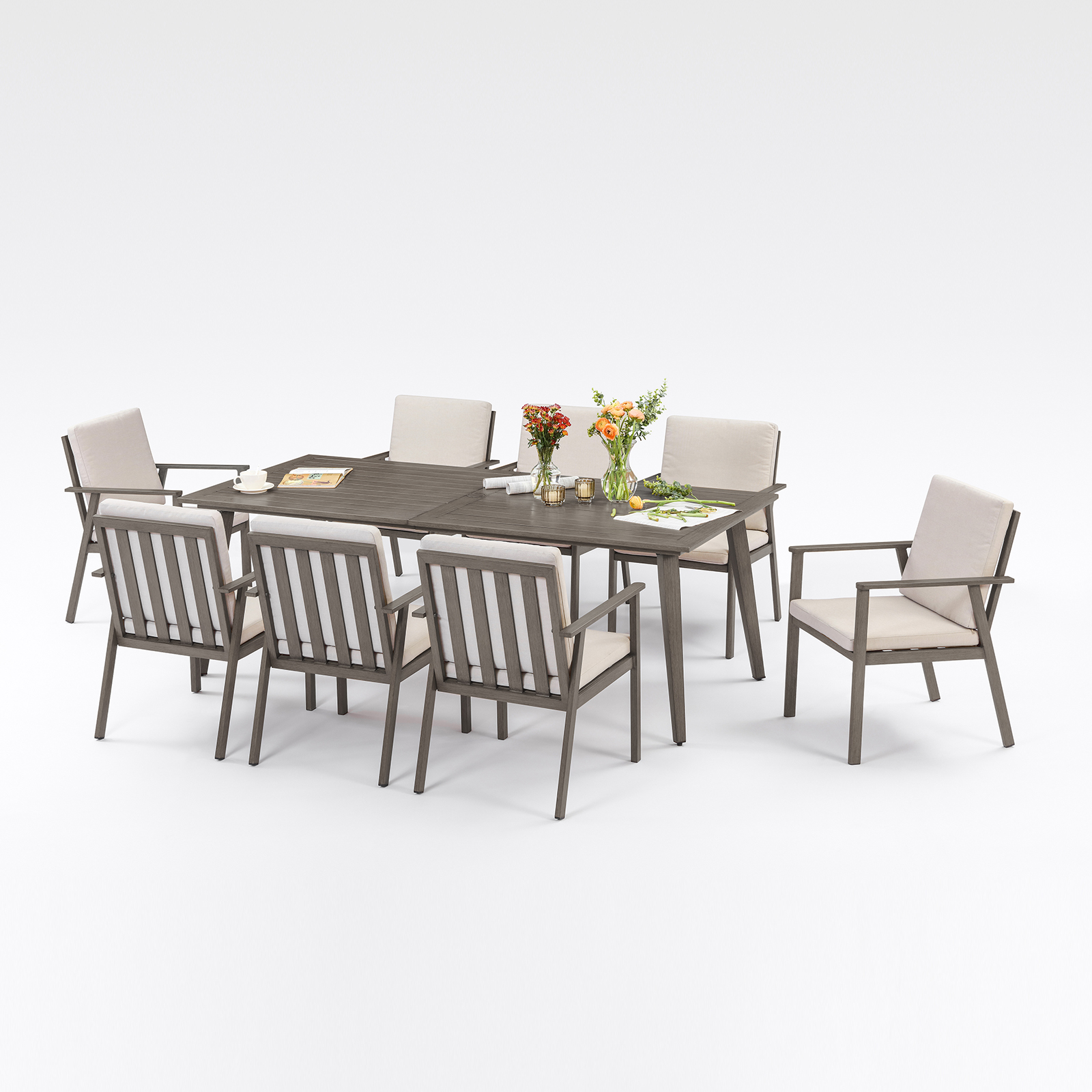 Kids Outdoor Dining Table - SeeHill 9-Piece Patio Dining Set, Aluminum