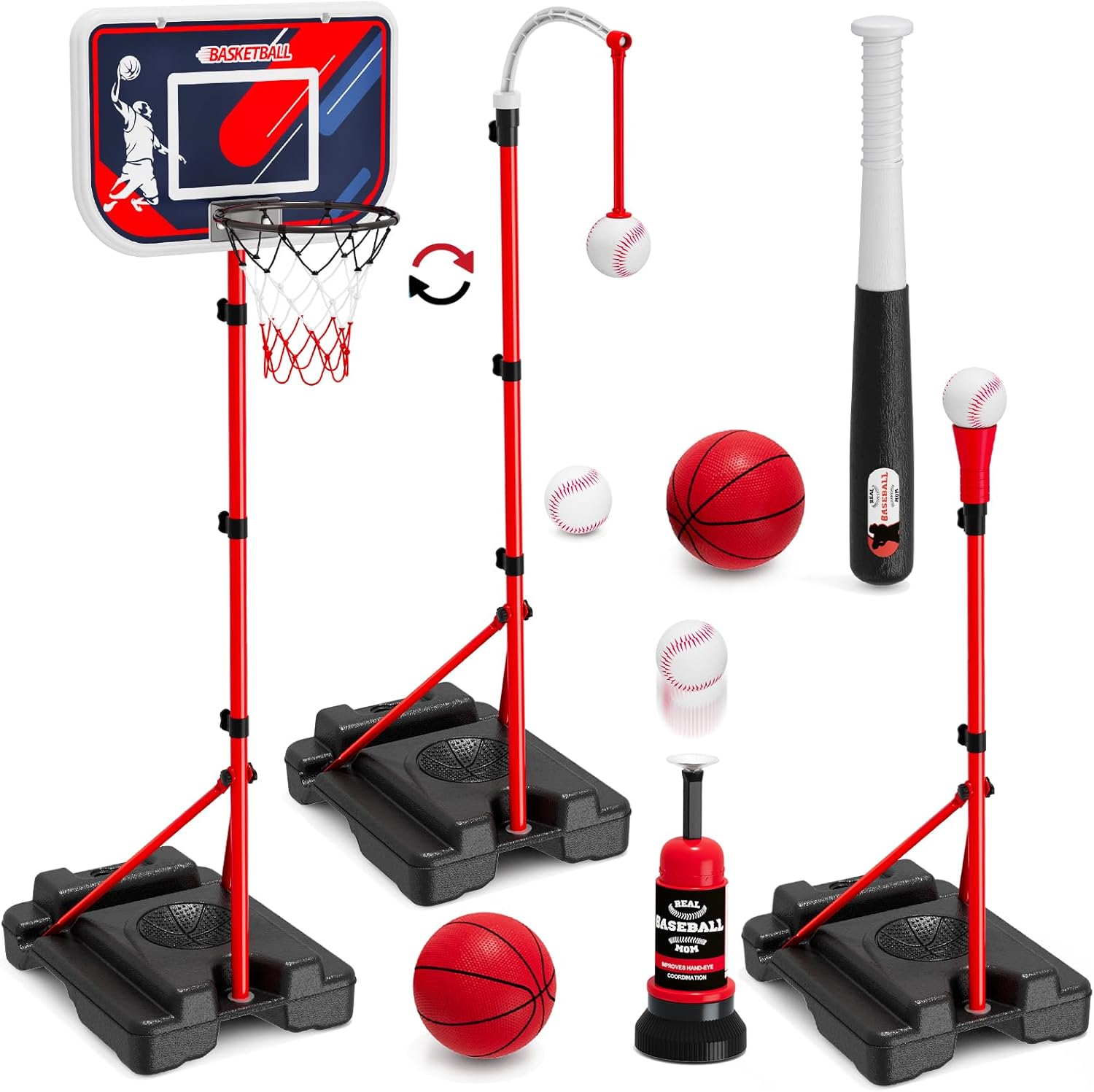 Kids Outdoor Fort - 4-in-1 Kids Basketball Hoop & T-Ball