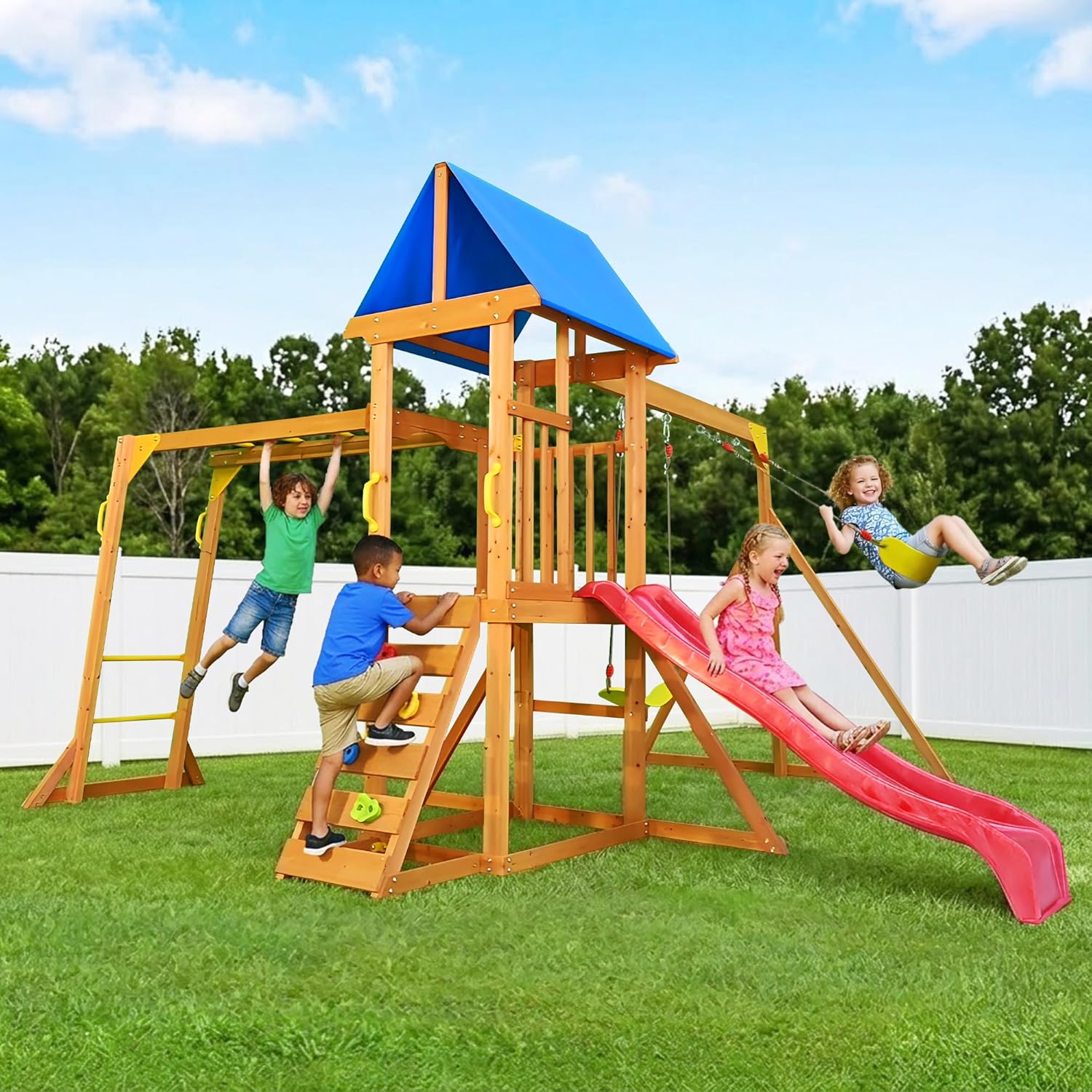 Wooden Swing Sets for Backyard - Kids Outdoor Monkey Bar Set recensie en prijs