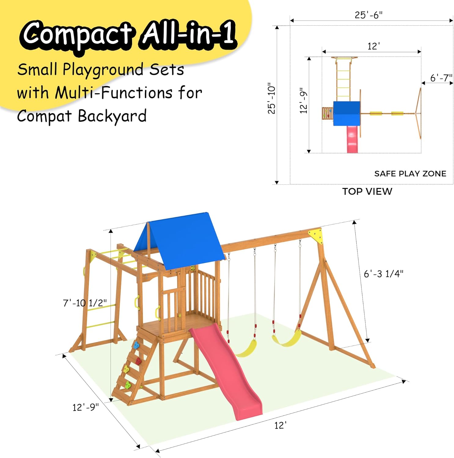 Wooden Swing Sets for Backyard - Kids Outdoor Monkey Bar Set recensie en prijs