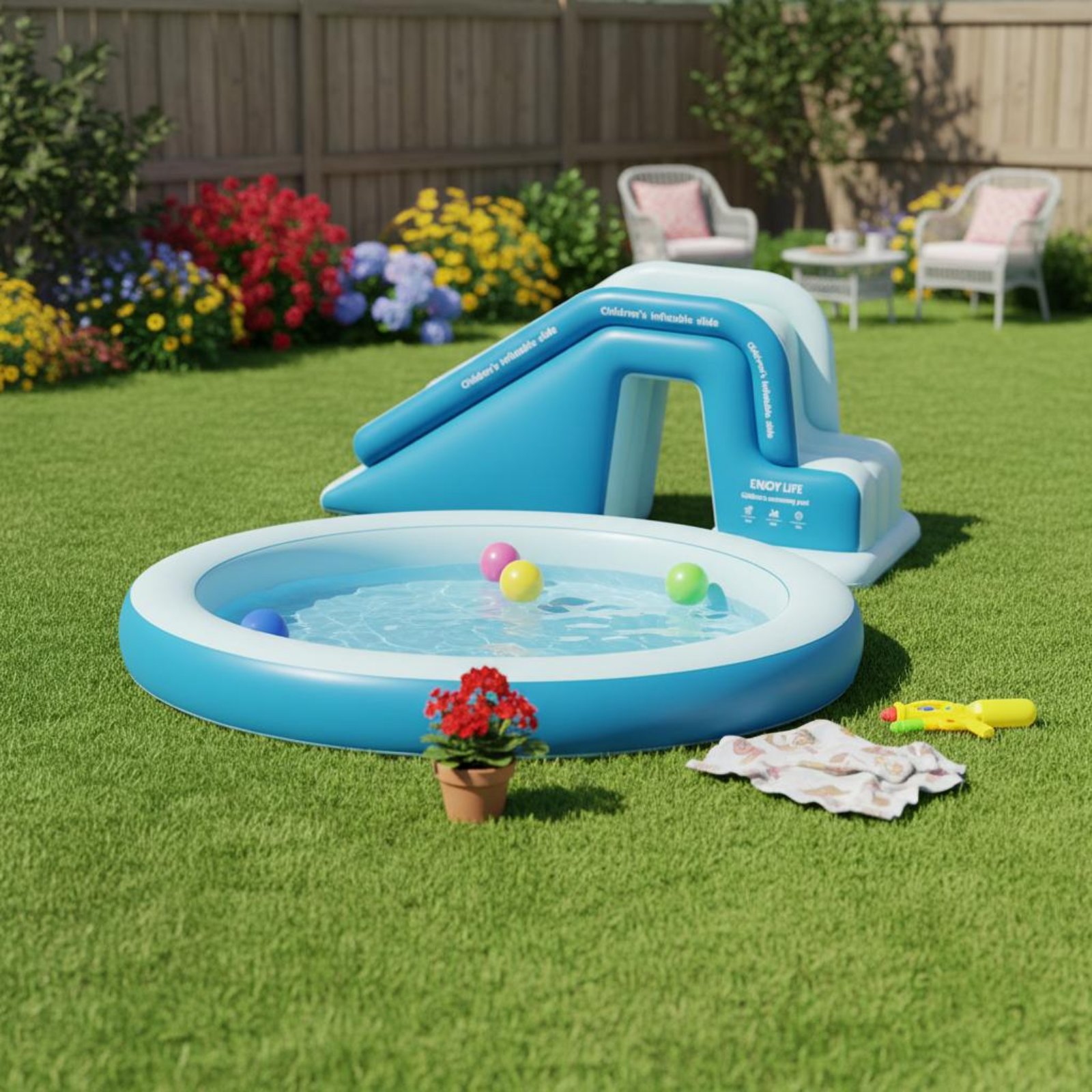Inflatable Pool Slide Foldable - Kids Outdoor Water Park recensie en prijs