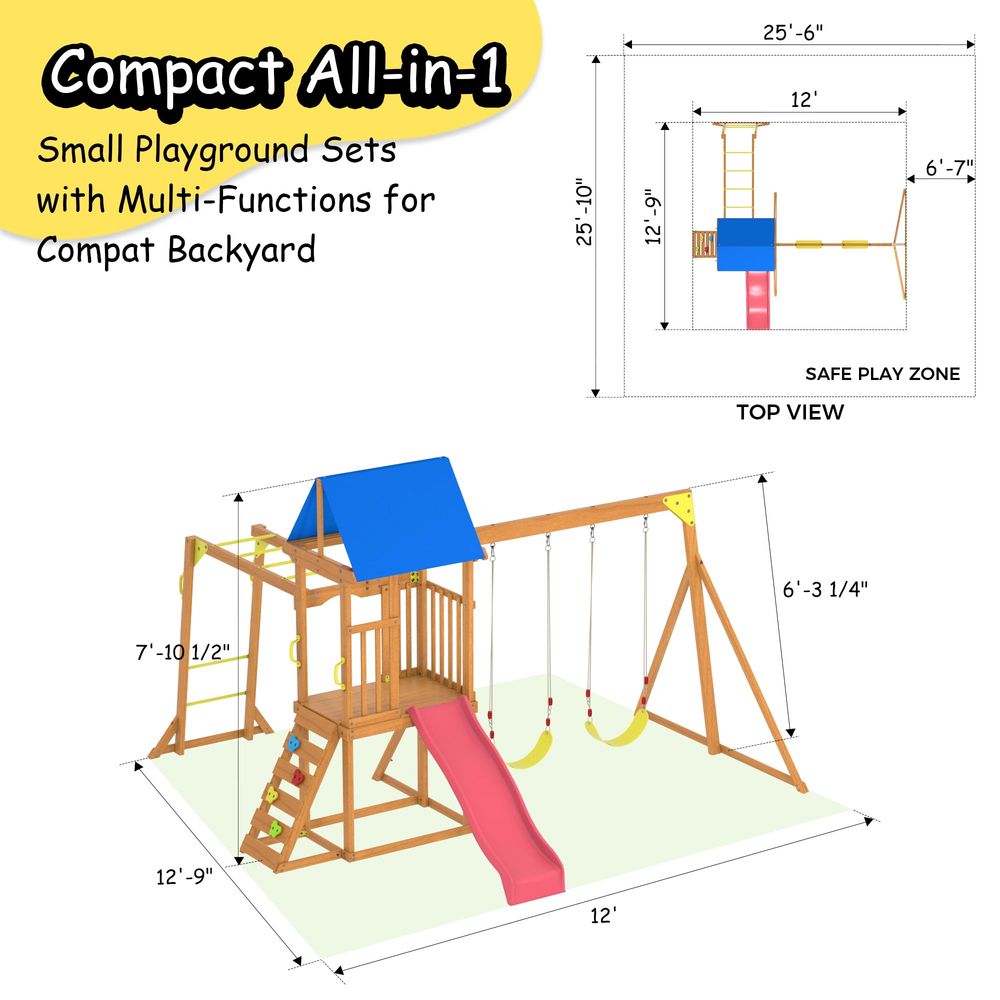 Wooden Swing Sets for Backyard - Kids Outdoor Monkey Bar Set recensie en prijs