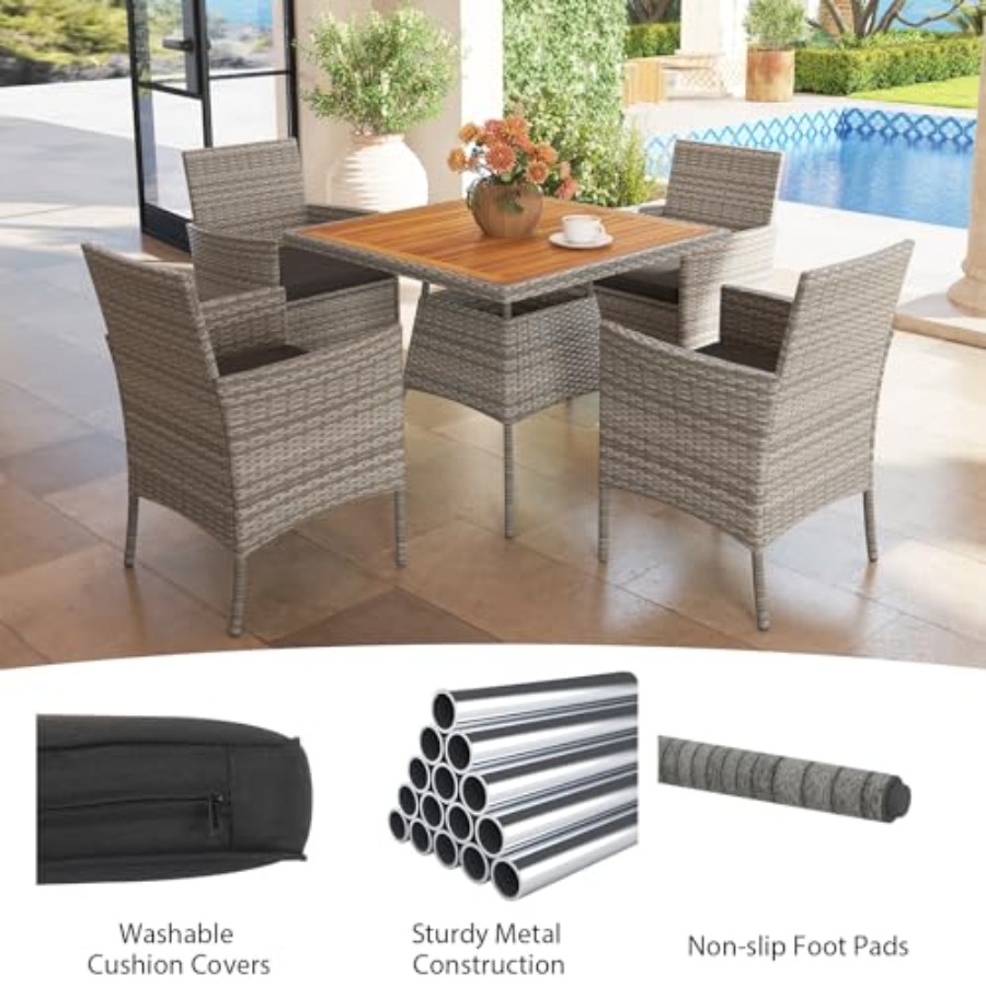5 Pieces PE Wicker Patio Dinin - Kids Outdoor Dining Table recensie en prijs