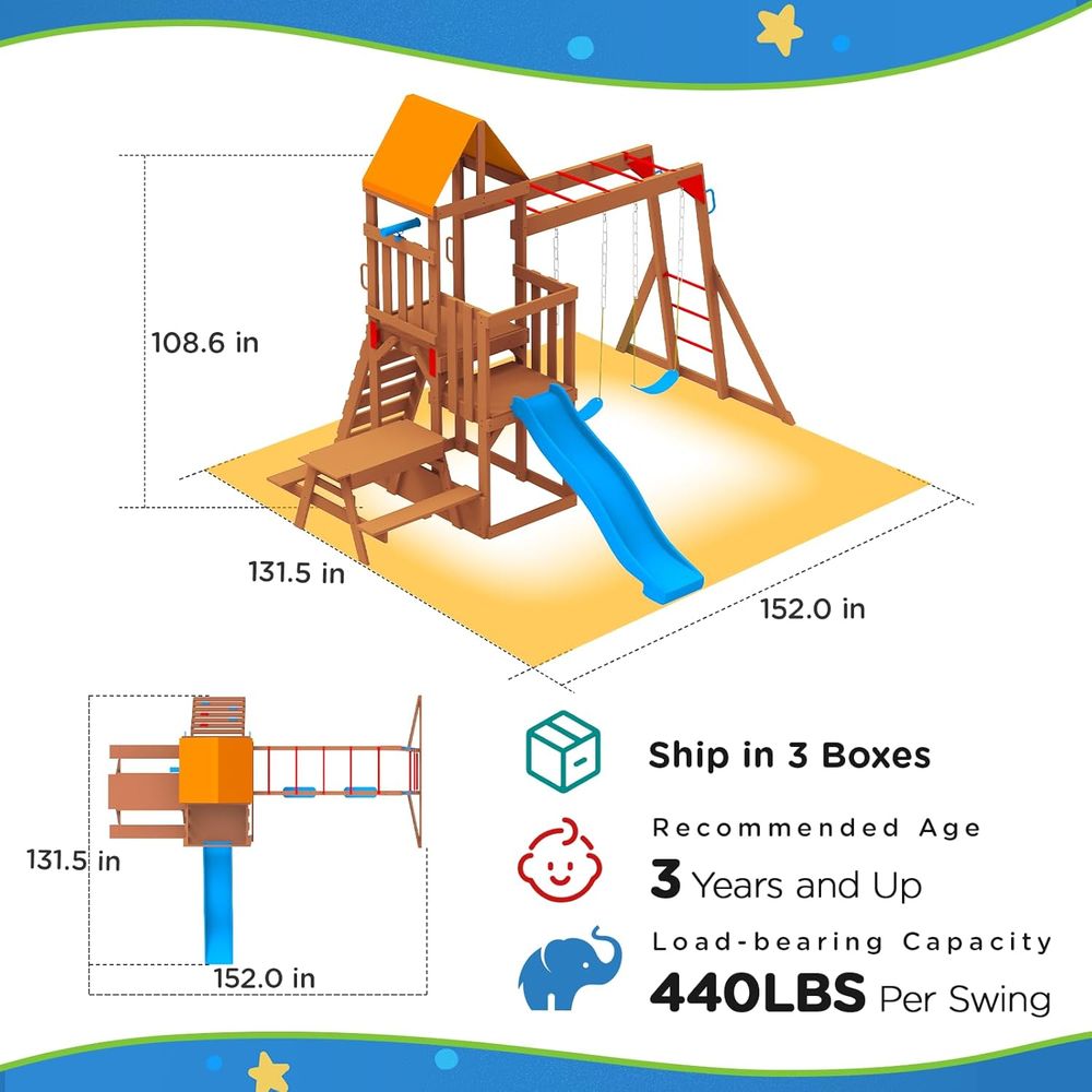 Dohin Playground Wooden Swing  - Kids Outdoor Monkey Bar Set recensie en prijs