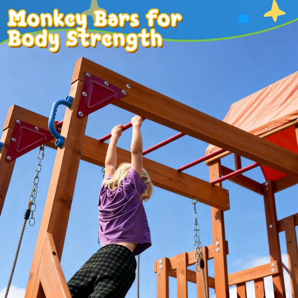Dohin Playground Wooden Swing  - Kids Outdoor Monkey Bar Set recensie en prijs