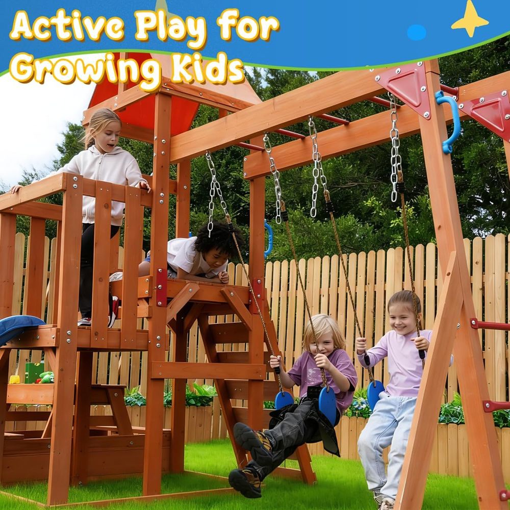 Dohin Playground Wooden Swing  - Kids Outdoor Monkey Bar Set recensie en prijs