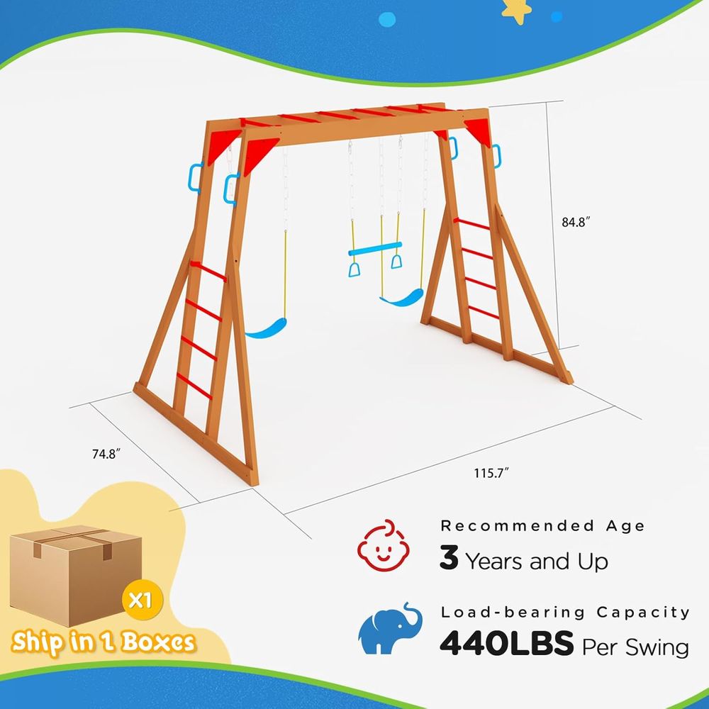Dohin Playground Wood Swing Se - Kids Outdoor Monkey Bar Set recensie en prijs
