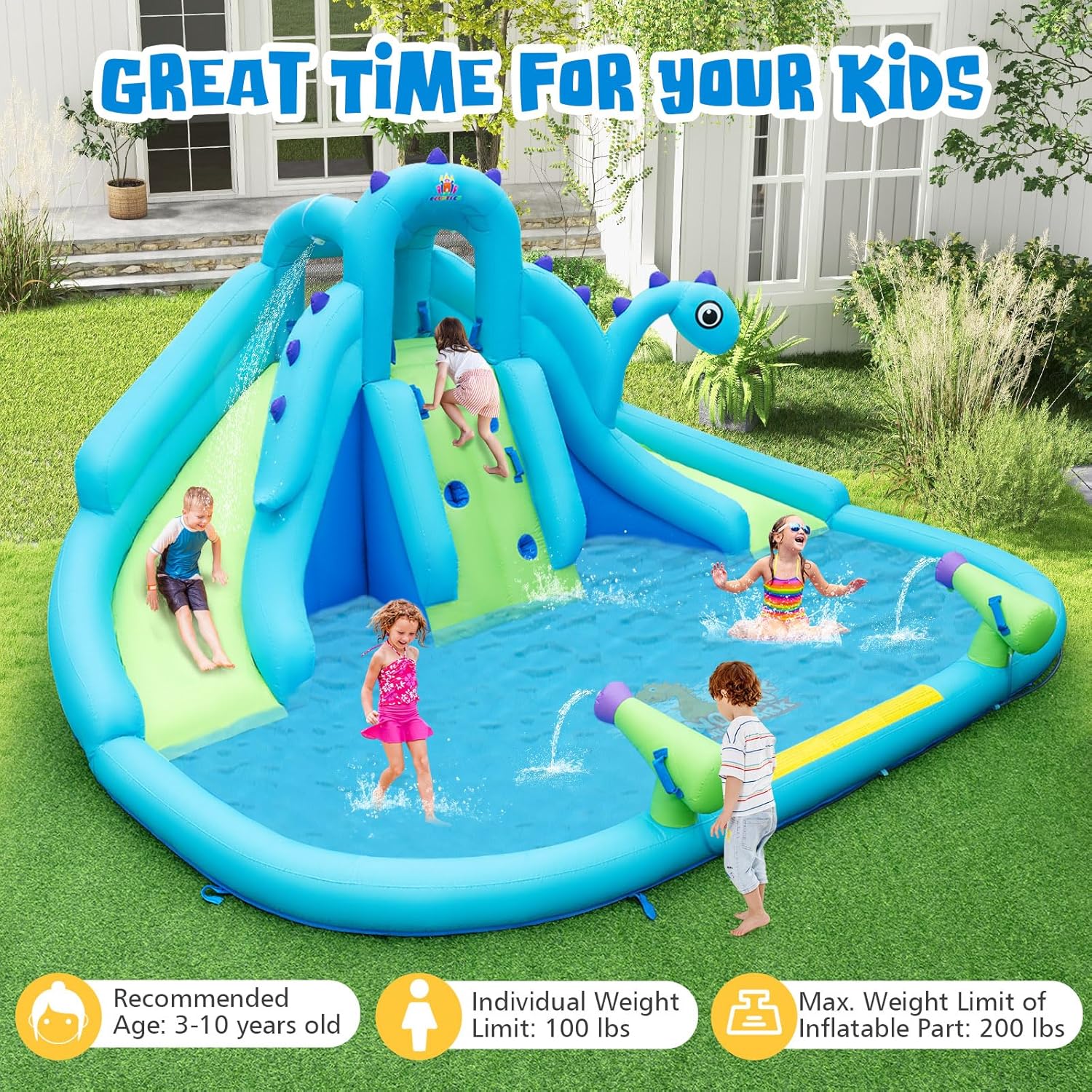 Inflatable Water Slide, Dinosa - Kids Outdoor Water Park recensie en prijs