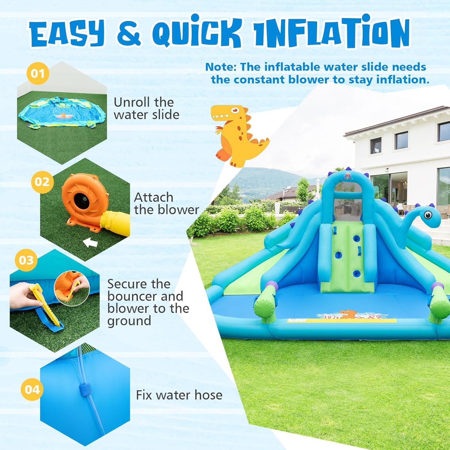 Inflatable Water Slide, Dinosa - Kids Outdoor Water Park recensie en prijs